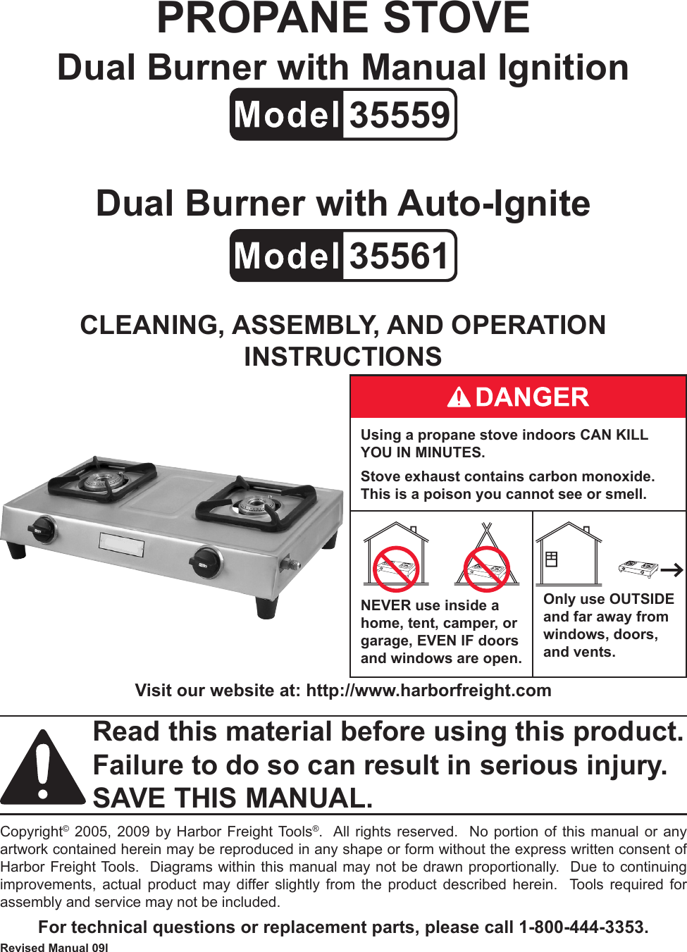 Harbor Freight Dual Burner Propane Stove Product Manual