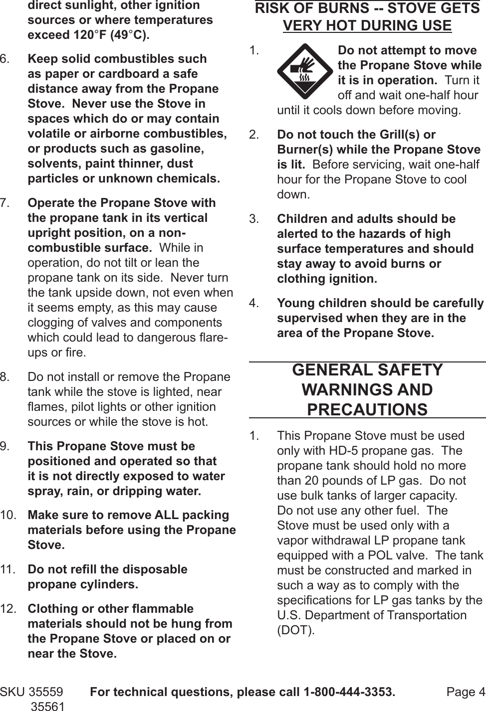 Harbor Freight Dual Burner Propane Stove Product Manual