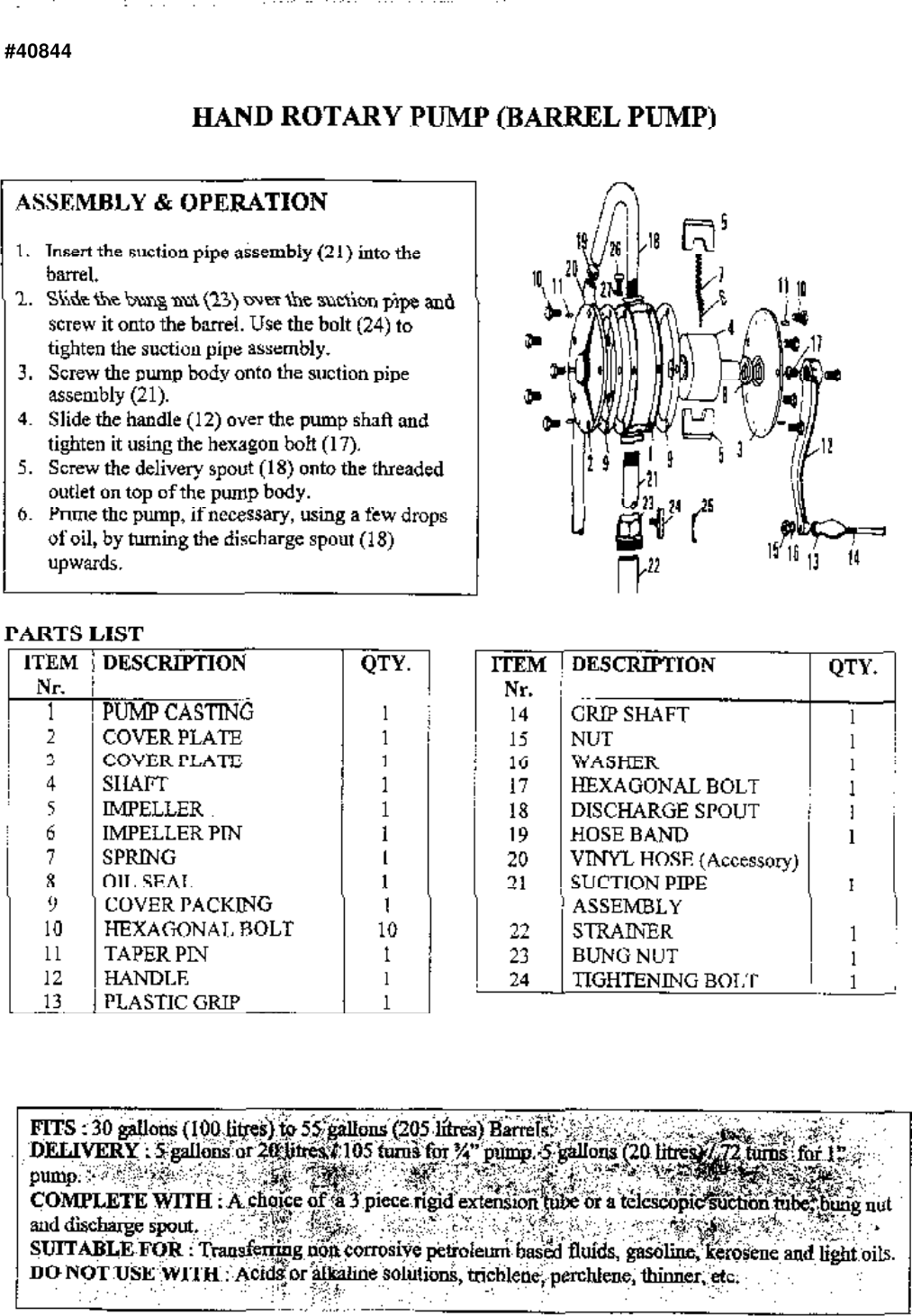 Harbor Freight Dual Direction Diesel Barrel Pump Product Manual (97)