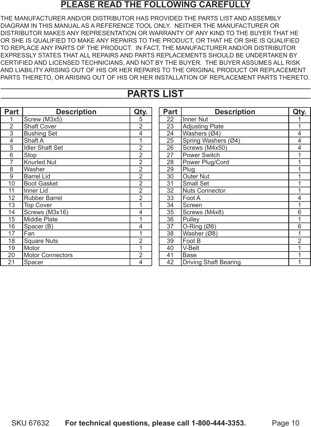 Page 10 of 12 - Harbor-Freight Harbor-Freight-Dual-Drum-Rotary-Rock-Tumbler-Product-Manual-  Harbor-freight-dual-drum-rotary-rock-tumbler-product-manual