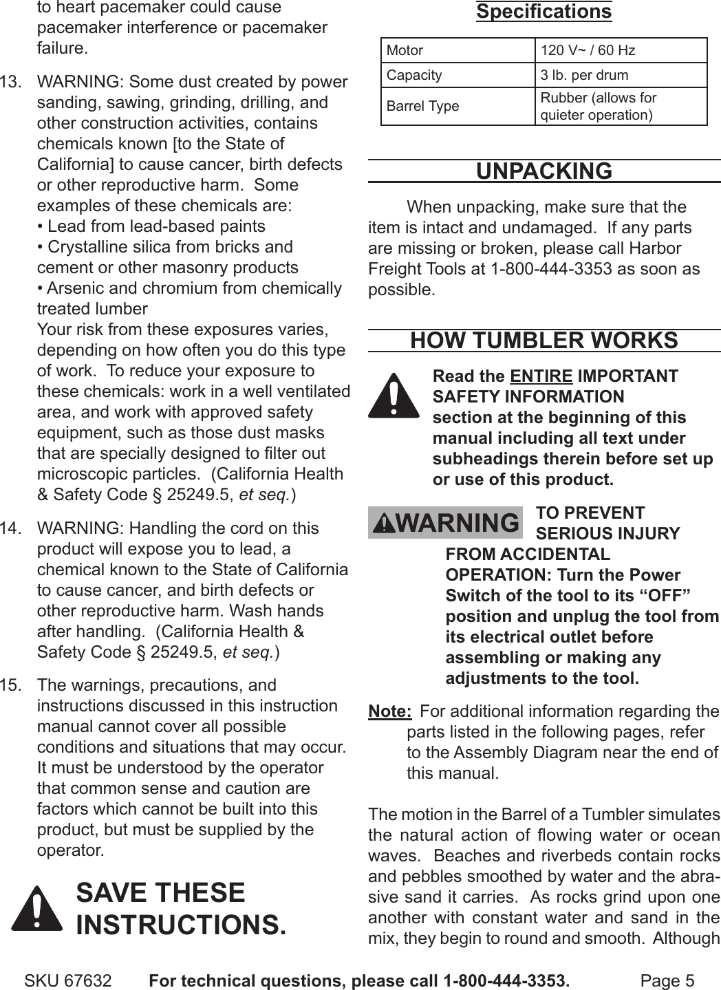 Page 5 of 12 - Harbor-Freight Harbor-Freight-Dual-Drum-Rotary-Rock-Tumbler-Product-Manual-  Harbor-freight-dual-drum-rotary-rock-tumbler-product-manual