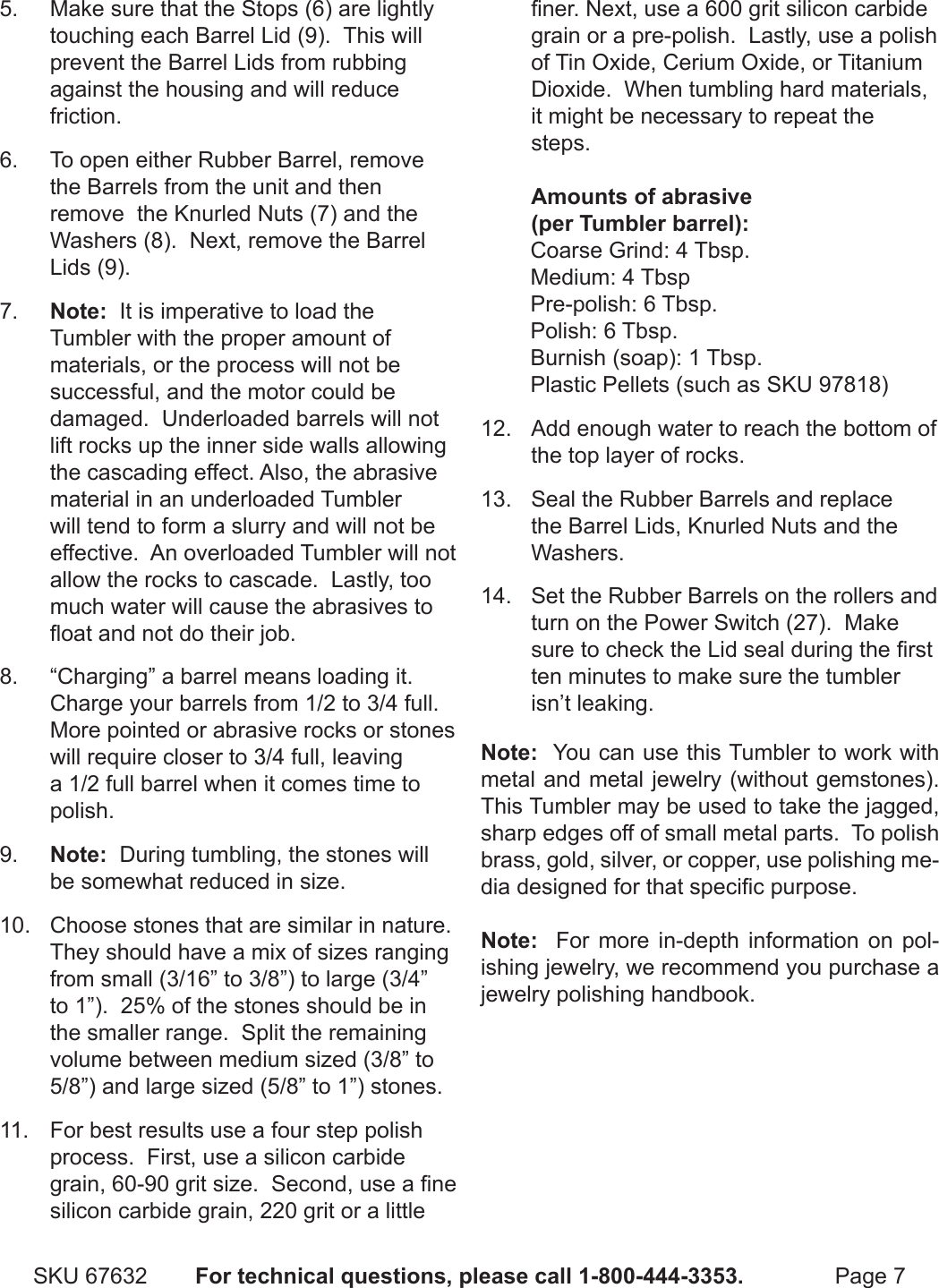 Page 7 of 12 - Harbor-Freight Harbor-Freight-Dual-Drum-Rotary-Rock-Tumbler-Product-Manual-  Harbor-freight-dual-drum-rotary-rock-tumbler-product-manual