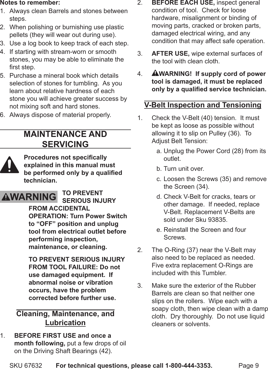 Page 9 of 12 - Harbor-Freight Harbor-Freight-Dual-Drum-Rotary-Rock-Tumbler-Product-Manual-  Harbor-freight-dual-drum-rotary-rock-tumbler-product-manual