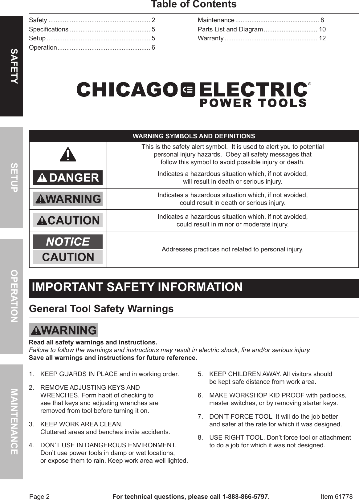 Page 2 of 12 - Harbor-Freight Harbor-Freight-Electric-Drill-Bit-Sharpener-Product-Manual-  Harbor-freight-electric-drill-bit-sharpener-product-manual
