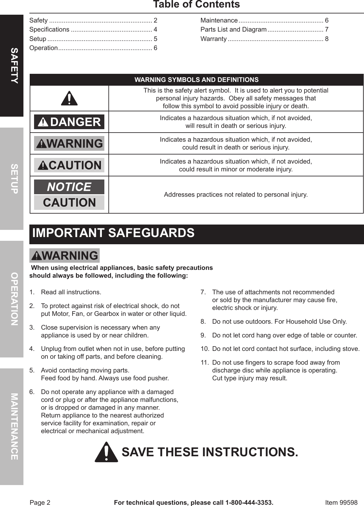 Page 2 of 8 - Harbor-Freight Harbor-Freight-Electric-Meat-Grinder-Product-Manual-  Harbor-freight-electric-meat-grinder-product-manual