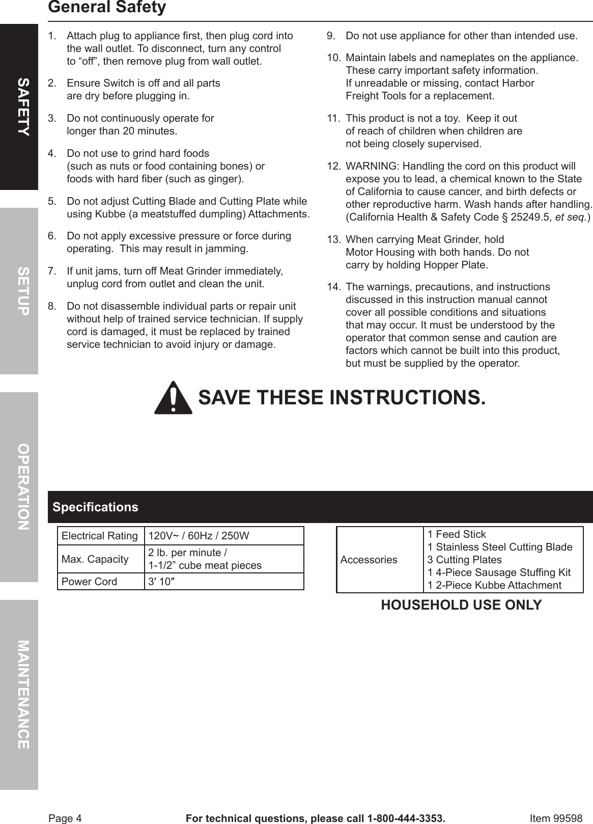 Page 4 of 8 - Harbor-Freight Harbor-Freight-Electric-Meat-Grinder-Product-Manual-  Harbor-freight-electric-meat-grinder-product-manual