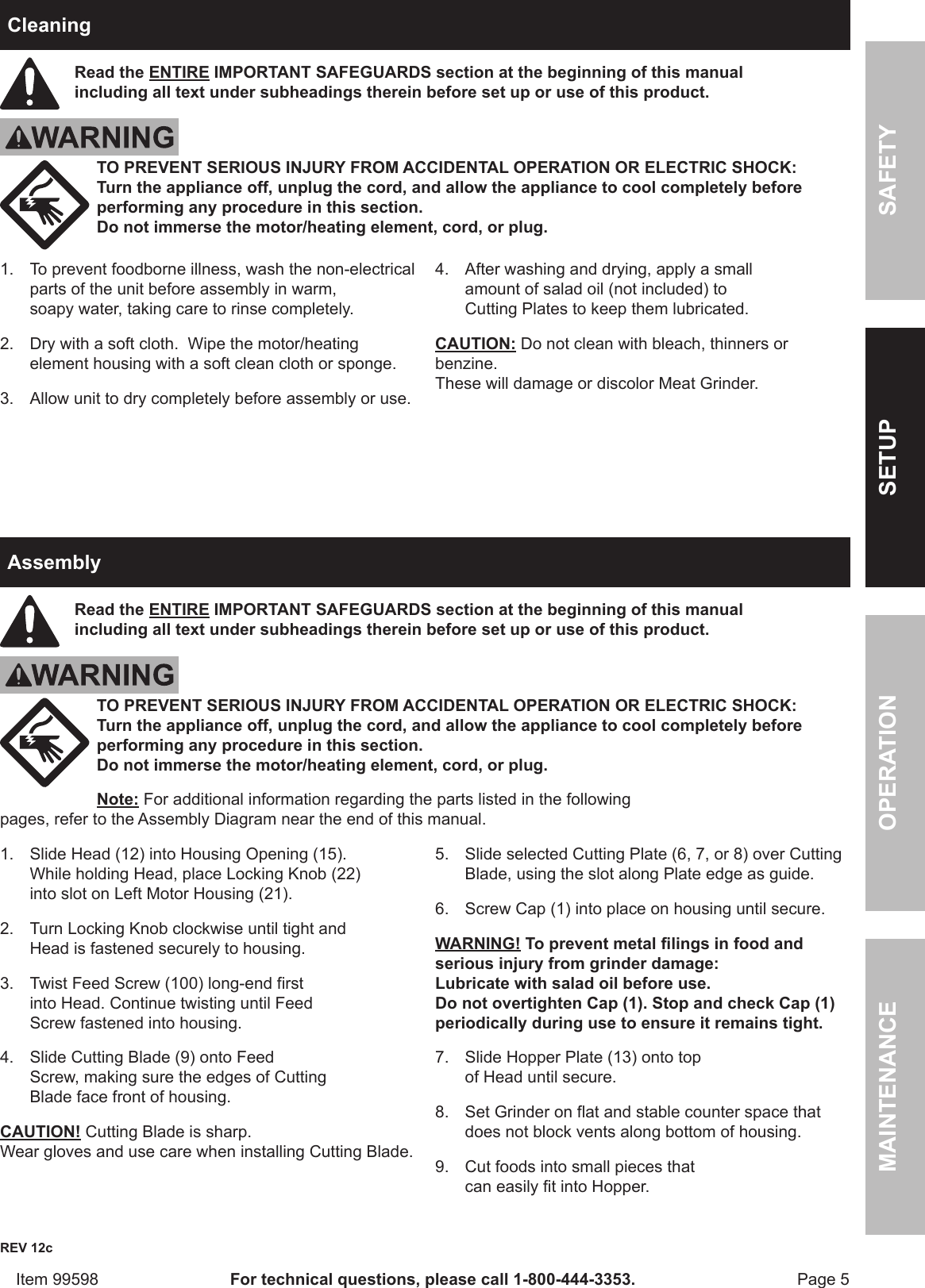 Page 5 of 8 - Harbor-Freight Harbor-Freight-Electric-Meat-Grinder-Product-Manual-  Harbor-freight-electric-meat-grinder-product-manual