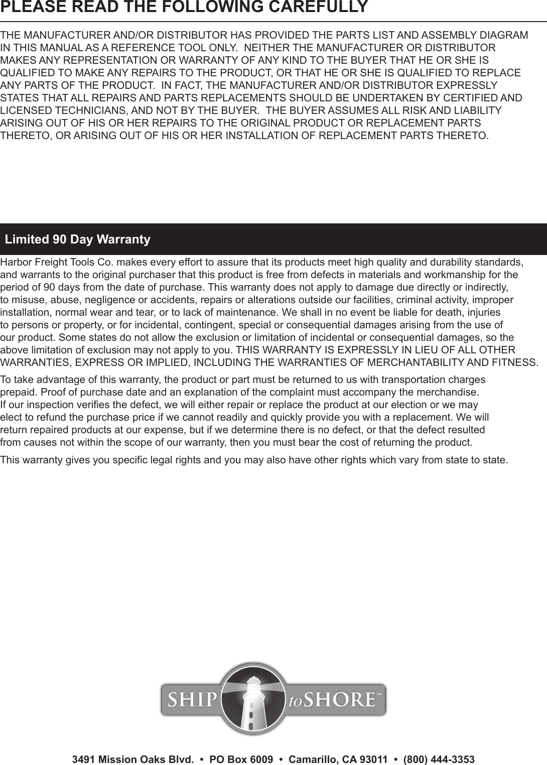 Page 8 of 8 - Harbor-Freight Harbor-Freight-Electric-Meat-Grinder-Product-Manual-  Harbor-freight-electric-meat-grinder-product-manual