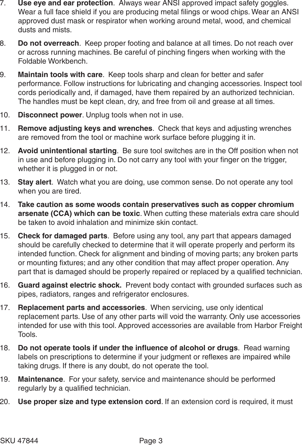 Page 3 of 7 - Harbor-Freight Harbor-Freight-Folding-Clamping-Workbench-With-Movable-Pegs-Product-Manual-  Harbor-freight-folding-clamping-workbench-with-movable-pegs-product-manual