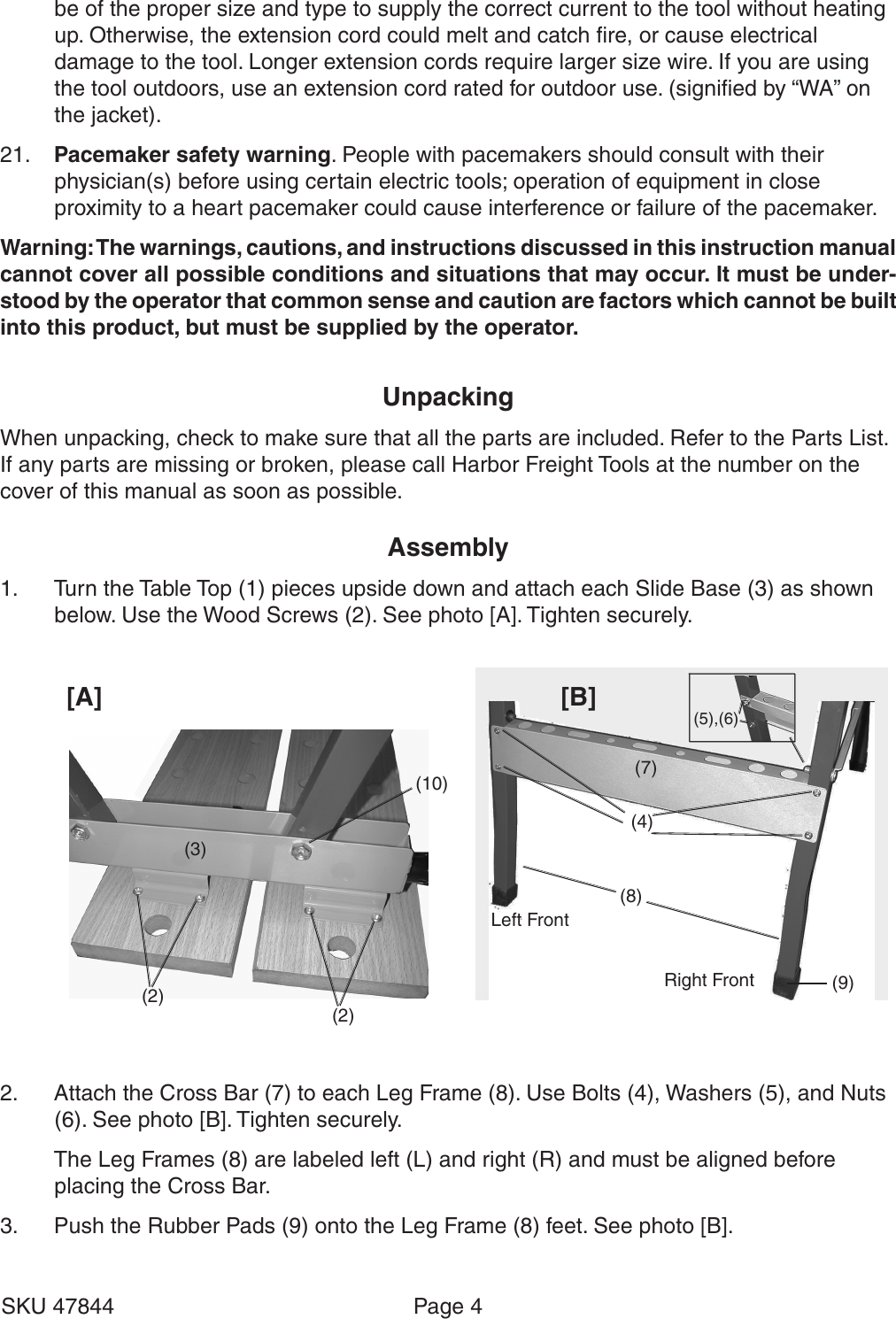 Page 4 of 7 - Harbor-Freight Harbor-Freight-Folding-Clamping-Workbench-With-Movable-Pegs-Product-Manual-  Harbor-freight-folding-clamping-workbench-with-movable-pegs-product-manual