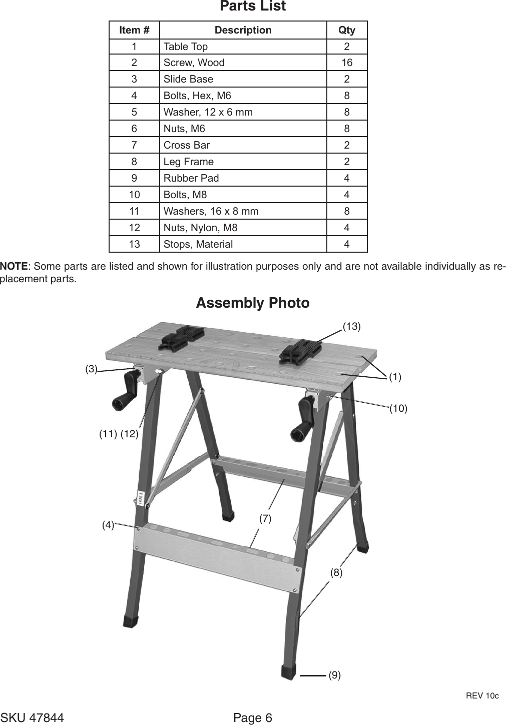 Page 6 of 7 - Harbor-Freight Harbor-Freight-Folding-Clamping-Workbench-With-Movable-Pegs-Product-Manual-  Harbor-freight-folding-clamping-workbench-with-movable-pegs-product-manual