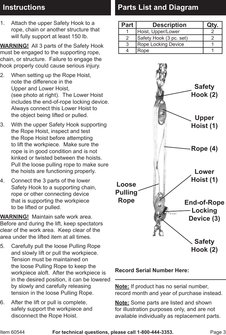 Page 3 of 4 - Harbor-Freight Harbor-Freight-General-Purpose-Rope-Hoist-Product-Manual-  Harbor-freight-general-purpose-rope-hoist-product-manual