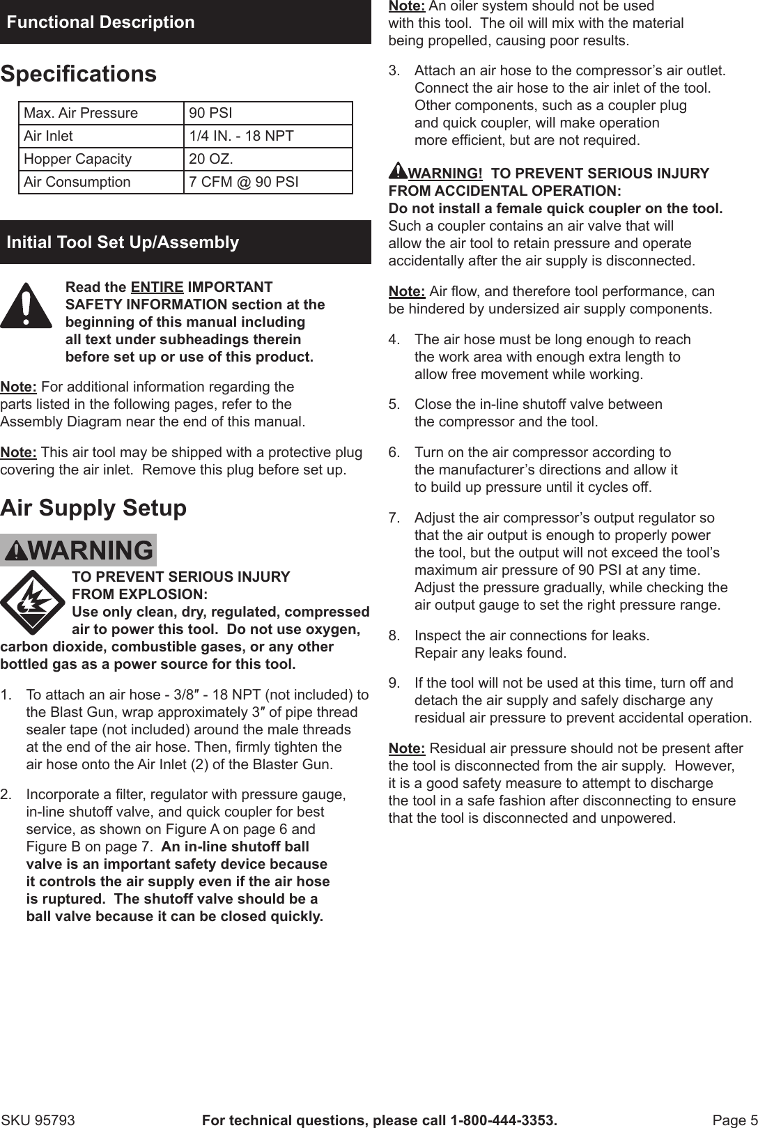 Page 5 of 12 - Harbor-Freight Harbor-Freight-Gravity-Feed-Blaster-Gun-With-20-Oz-Hopper-Product-Manual-  Harbor-freight-gravity-feed-blaster-gun-with-20-oz-hopper-product-manual