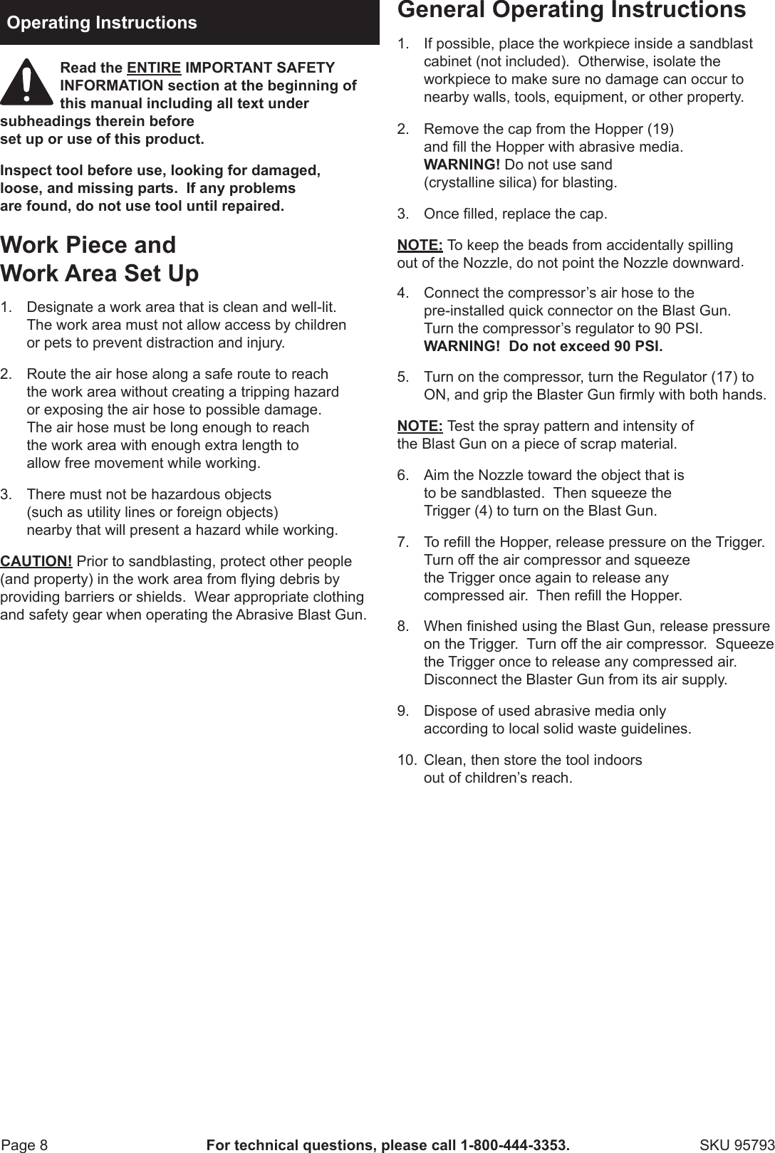 Page 8 of 12 - Harbor-Freight Harbor-Freight-Gravity-Feed-Blaster-Gun-With-20-Oz-Hopper-Product-Manual-  Harbor-freight-gravity-feed-blaster-gun-with-20-oz-hopper-product-manual