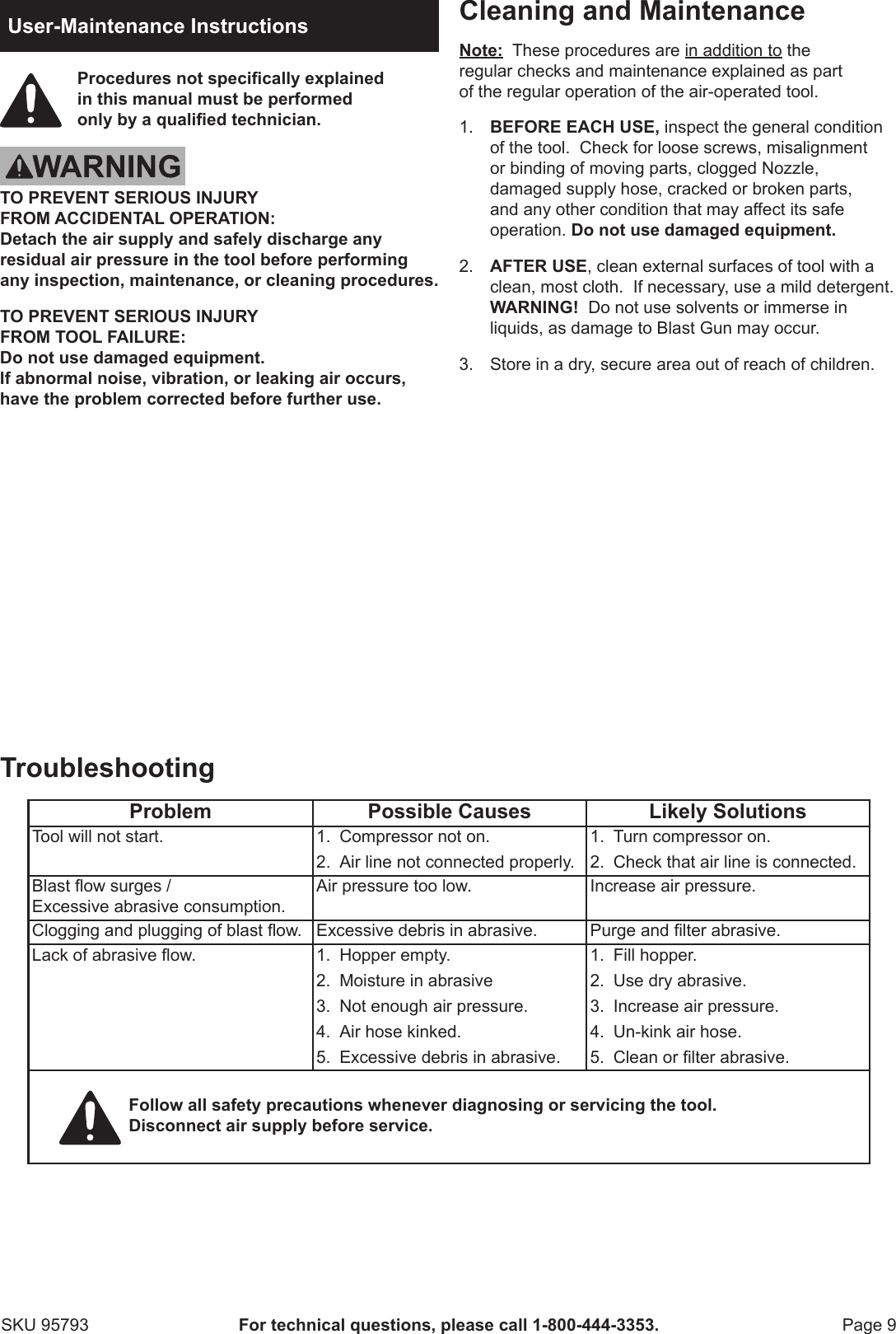 Page 9 of 12 - Harbor-Freight Harbor-Freight-Gravity-Feed-Blaster-Gun-With-20-Oz-Hopper-Product-Manual-  Harbor-freight-gravity-feed-blaster-gun-with-20-oz-hopper-product-manual