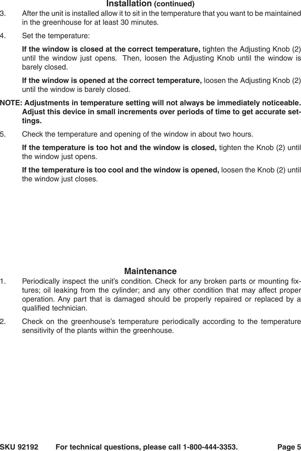 Harbor Freight Greenhouse Window Vent Opener Product Manual 92192