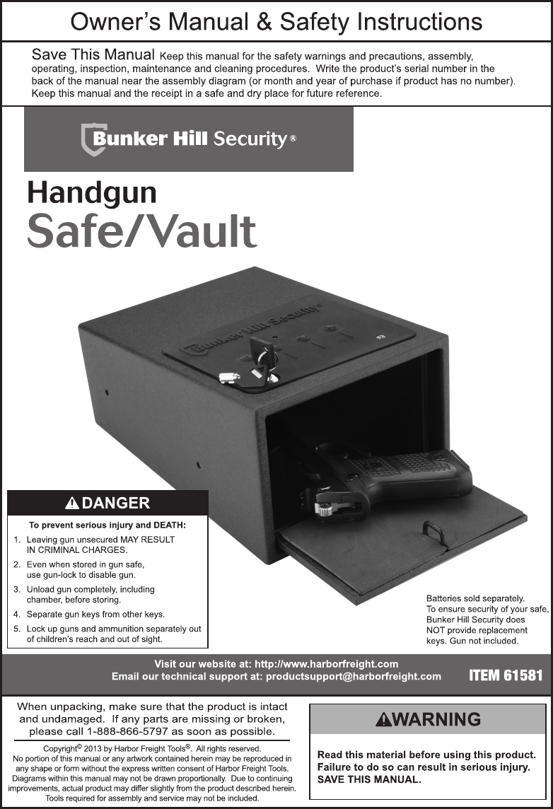 Page 1 of 8 - Harbor-Freight Harbor-Freight-Handgun-Safe-Vault-Product-Manual-  Harbor-freight-handgun-safe-vault-product-manual