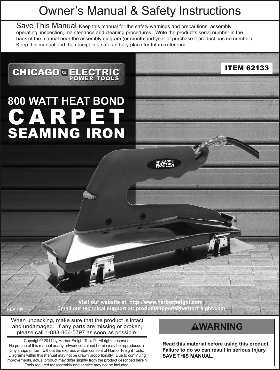 Page 1 of 12 - Harbor-Freight Harbor-Freight-Heat-Bond-Carpet-Seaming-Iron-Product-Manual-  Harbor-freight-heat-bond-carpet-seaming-iron-product-manual