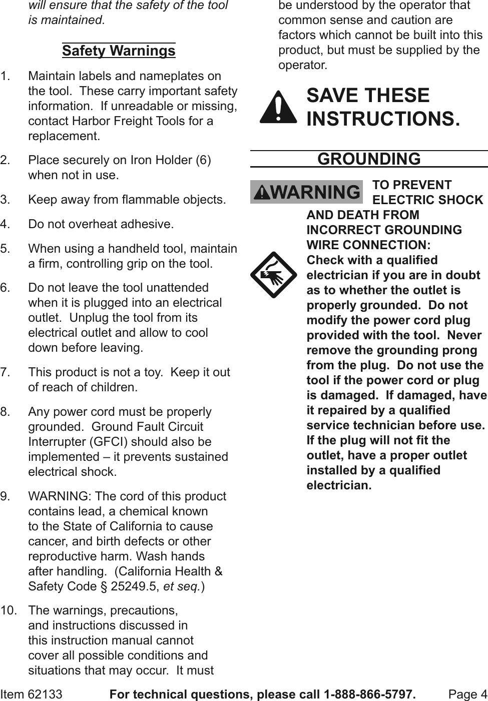 Page 4 of 12 - Harbor-Freight Harbor-Freight-Heat-Bond-Carpet-Seaming-Iron-Product-Manual-  Harbor-freight-heat-bond-carpet-seaming-iron-product-manual
