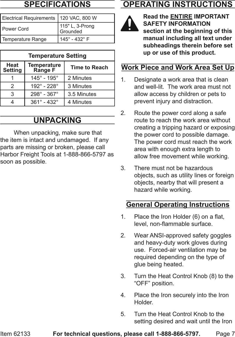 Page 7 of 12 - Harbor-Freight Harbor-Freight-Heat-Bond-Carpet-Seaming-Iron-Product-Manual-  Harbor-freight-heat-bond-carpet-seaming-iron-product-manual