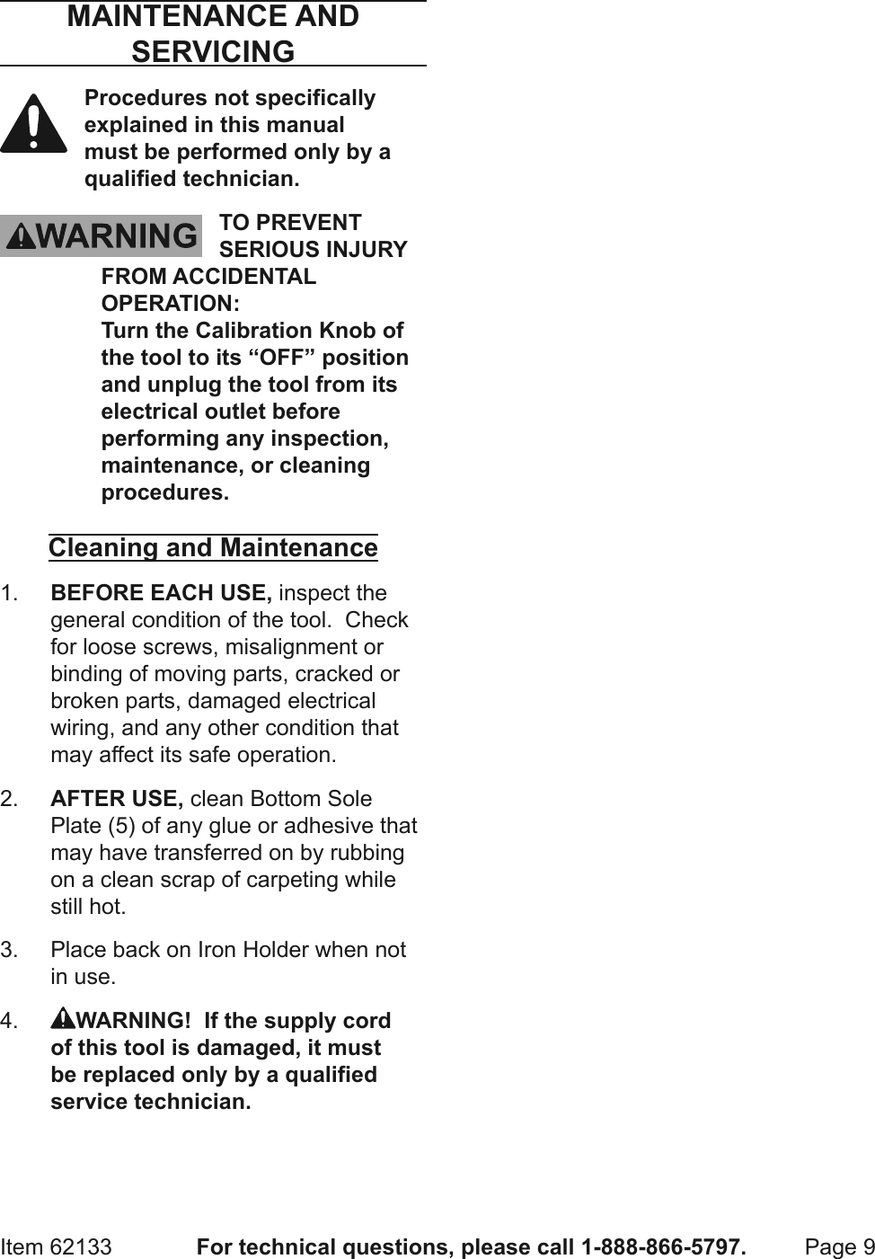 Page 9 of 12 - Harbor-Freight Harbor-Freight-Heat-Bond-Carpet-Seaming-Iron-Product-Manual-  Harbor-freight-heat-bond-carpet-seaming-iron-product-manual