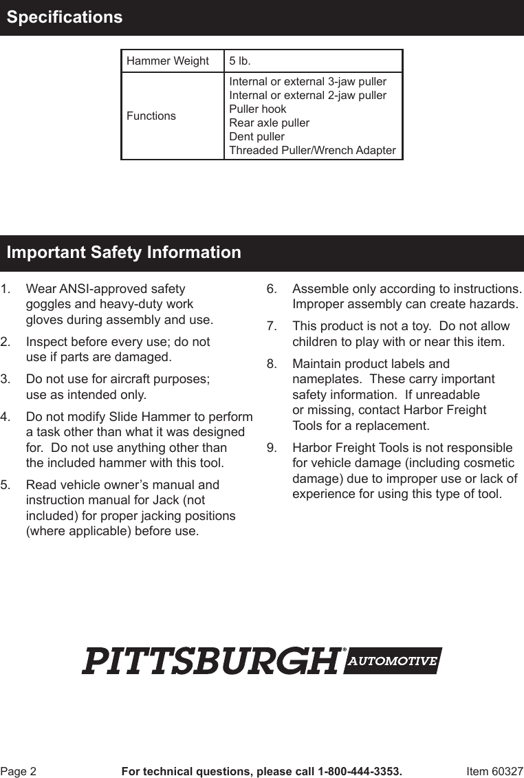 Page 2 of 8 - Harbor-Freight Harbor-Freight-Heavy-Duty--Hammer-And-Puller-Set-16-Pc-Product-Manual- Harbor-freight-heavy-duty--hammer-and-puller-set-16-pc-product-manual