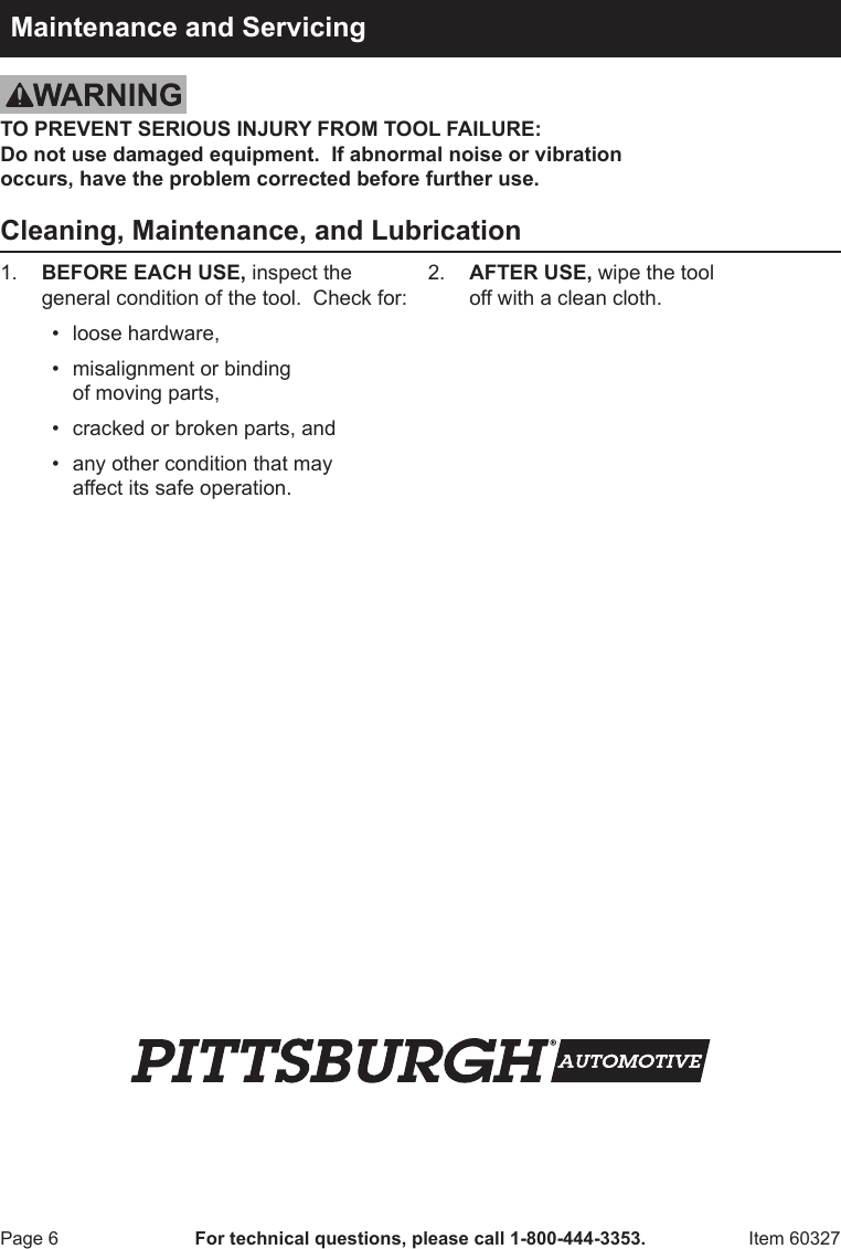 Page 6 of 8 - Harbor-Freight Harbor-Freight-Heavy-Duty--Hammer-And-Puller-Set-16-Pc-Product-Manual- Harbor-freight-heavy-duty--hammer-and-puller-set-16-pc-product-manual