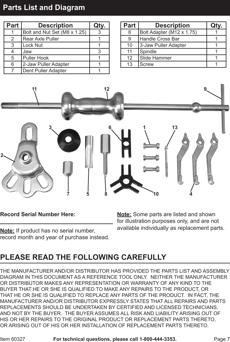 Page 7 of 8 - Harbor-Freight Harbor-Freight-Heavy-Duty--Hammer-And-Puller-Set-16-Pc-Product-Manual- Harbor-freight-heavy-duty--hammer-and-puller-set-16-pc-product-manual
