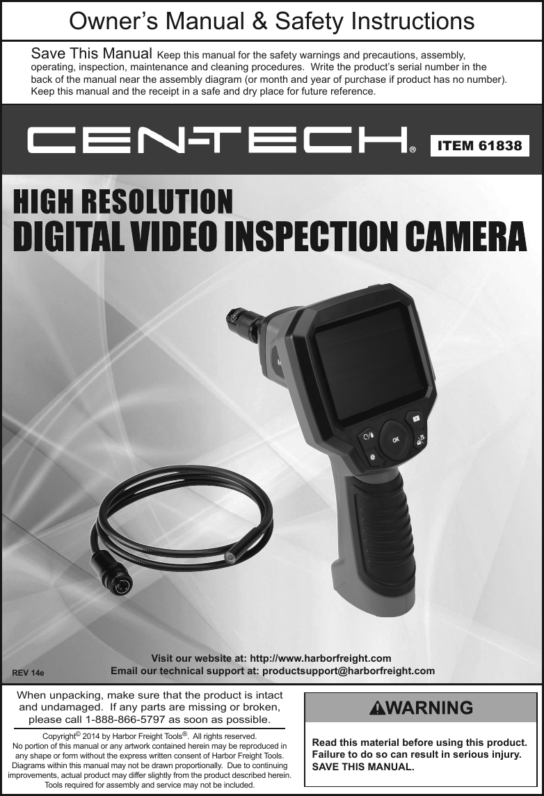 Page 1 of 12 - Harbor-Freight Harbor-Freight-High-Resolution-Digital-Inspection-Camera-With-Recorder-Product-Manual-  Harbor-freight-olution-digital-inspection-camera-with-recorder-product-manual