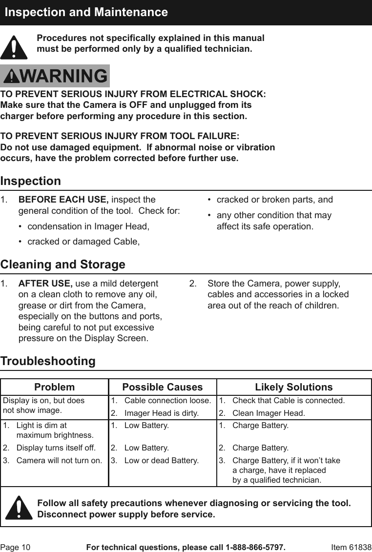 Page 10 of 12 - Harbor-Freight Harbor-Freight-High-Resolution-Digital-Inspection-Camera-With-Recorder-Product-Manual-  Harbor-freight-olution-digital-inspection-camera-with-recorder-product-manual