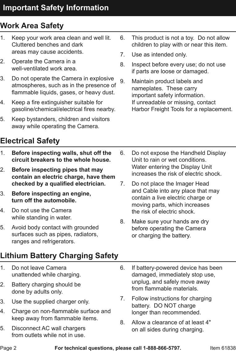 Page 2 of 12 - Harbor-Freight Harbor-Freight-High-Resolution-Digital-Inspection-Camera-With-Recorder-Product-Manual-  Harbor-freight-olution-digital-inspection-camera-with-recorder-product-manual