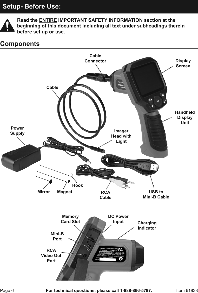 Page 6 of 12 - Harbor-Freight Harbor-Freight-High-Resolution-Digital-Inspection-Camera-With-Recorder-Product-Manual-  Harbor-freight-olution-digital-inspection-camera-with-recorder-product-manual