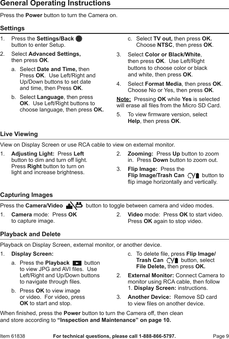 Page 9 of 12 - Harbor-Freight Harbor-Freight-High-Resolution-Digital-Inspection-Camera-With-Recorder-Product-Manual-  Harbor-freight-olution-digital-inspection-camera-with-recorder-product-manual