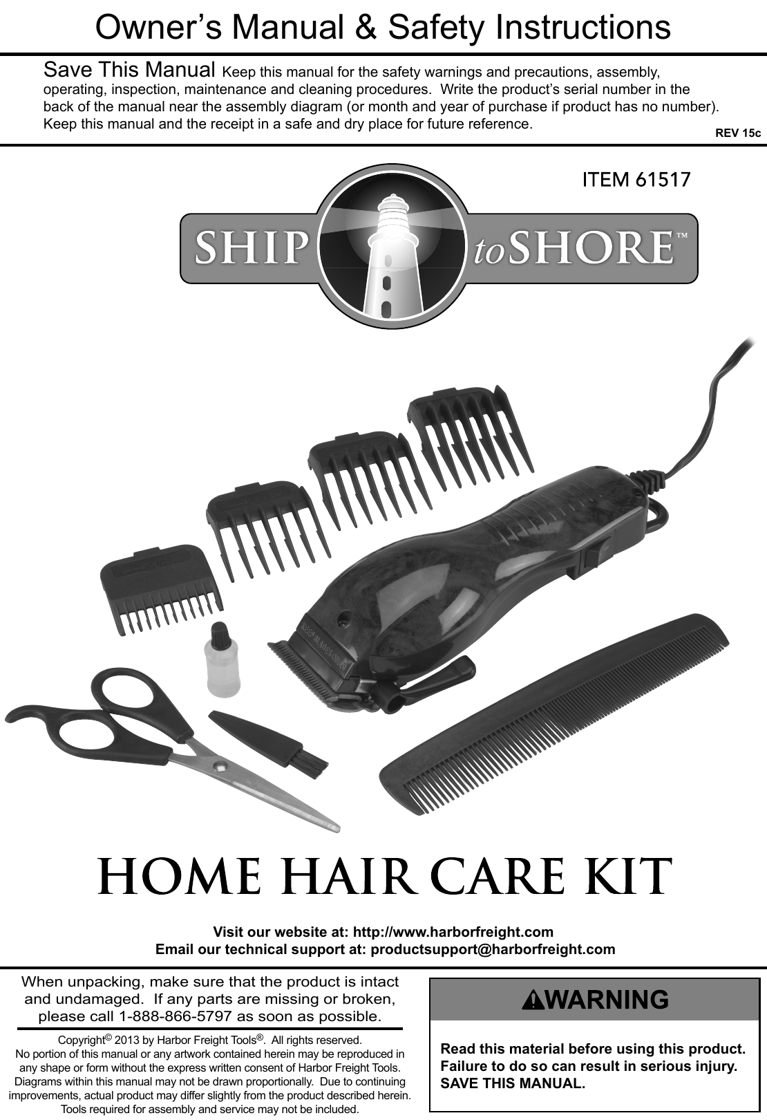 Harbor Freight Home Hair Care Kit Product Manual