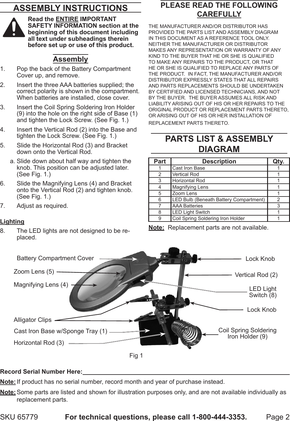Page 2 of 2 - Harbor-Freight Harbor-Freight-Jumbo-Helping-Hands-With-Led-Lights-Product-Manual- Harbor-freight-jumbo-helping-hands-with-led-lights-product-manual