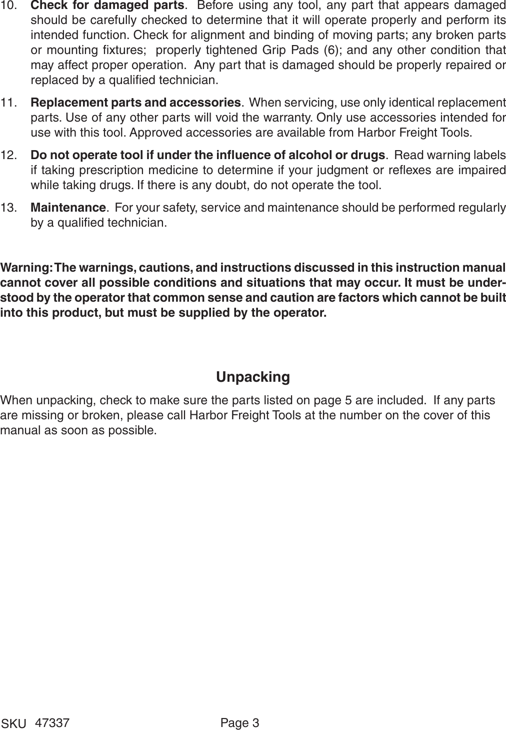 Page 3 of 5 - Harbor-Freight Harbor-Freight-Knee-Kicker-Carpet-Installer-With-Telescoping-Handle-Product-Manual-  Harbor-freight-knee-kicker-carpet-installer-with-telescoping-handle-product-manual