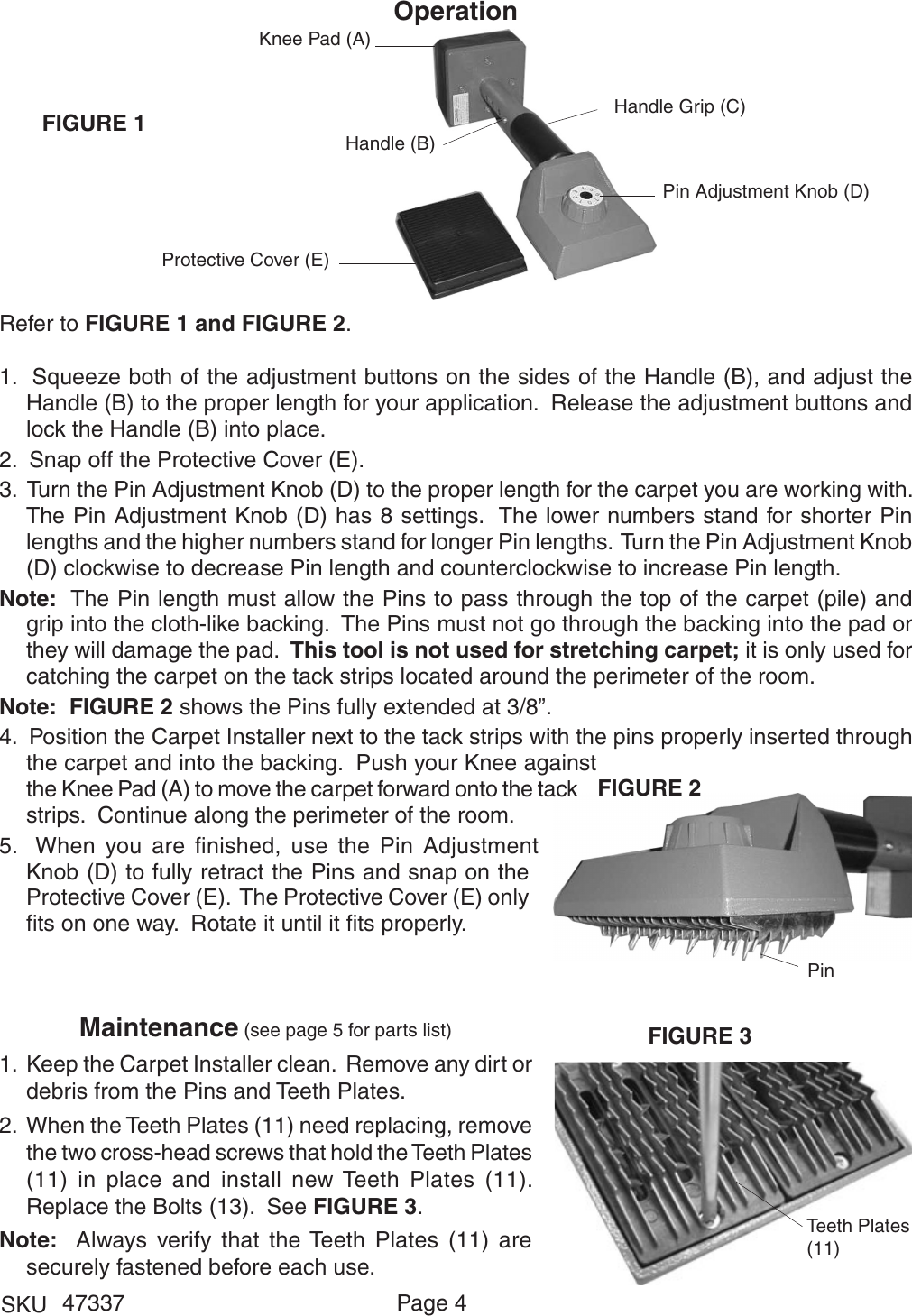 Page 4 of 5 - Harbor-Freight Harbor-Freight-Knee-Kicker-Carpet-Installer-With-Telescoping-Handle-Product-Manual-  Harbor-freight-knee-kicker-carpet-installer-with-telescoping-handle-product-manual