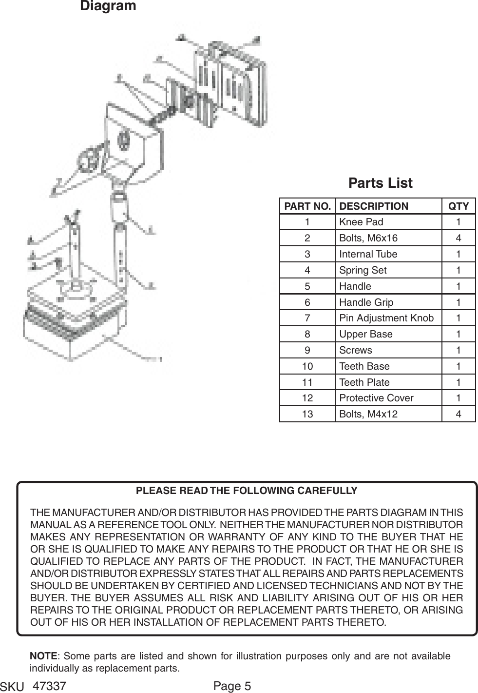 Page 5 of 5 - Harbor-Freight Harbor-Freight-Knee-Kicker-Carpet-Installer-With-Telescoping-Handle-Product-Manual-  Harbor-freight-knee-kicker-carpet-installer-with-telescoping-handle-product-manual