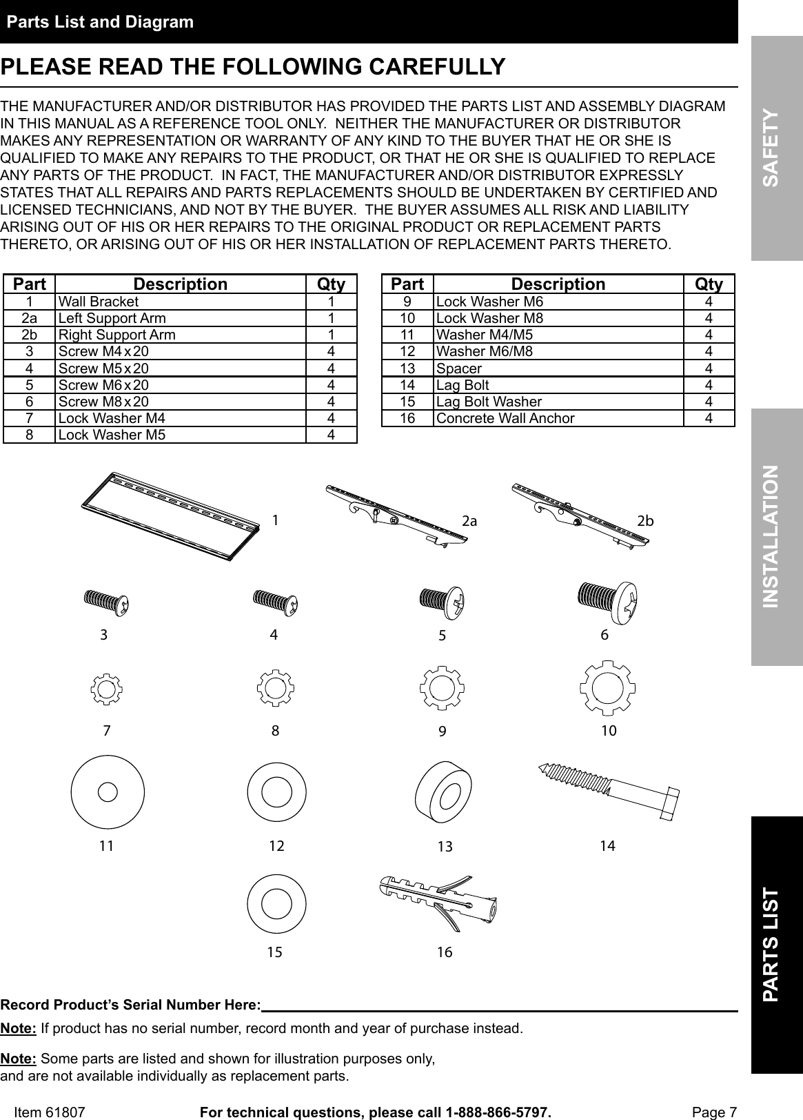 Page 7 of 8 - Harbor-Freight Harbor-Freight-Large-Tilt-Flat-Panel-Tv-Mount-Product-Manual- Harbor-freight-large-tilt-flat-panel-tv-mount-product-manual