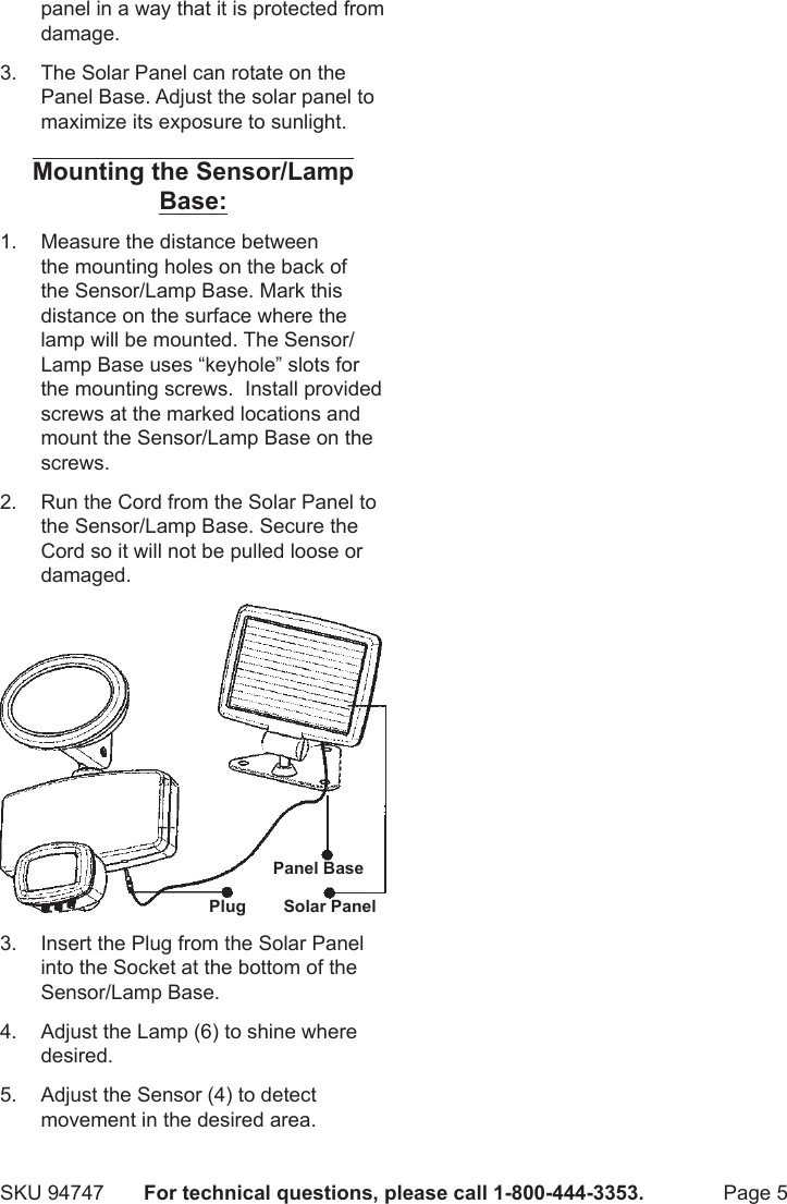 Page 5 of 8 - Harbor-Freight Harbor-Freight-Led-Solar-Security-Light-Product-Manual-  Harbor-freight-led-solar-security-light-product-manual