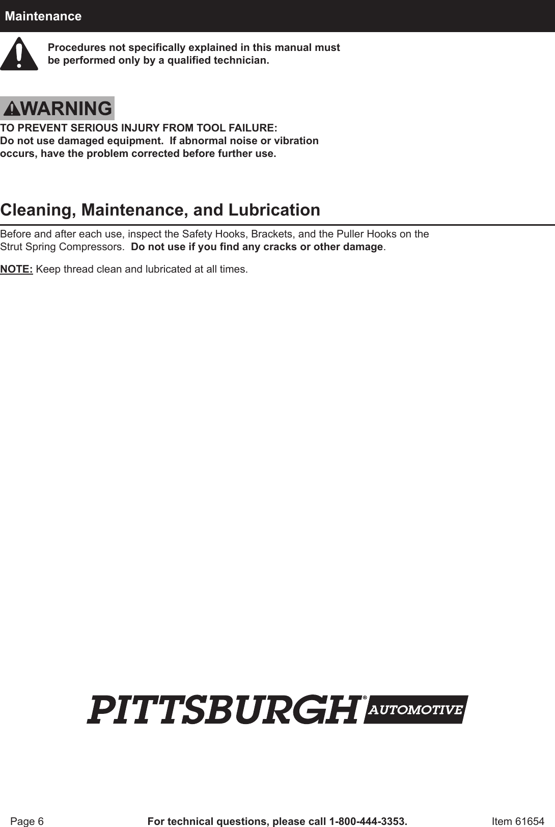Page 6 of 8 - Harbor-Freight Harbor-Freight-Macpherson-Strut-Spring-Compressor-Set-Product-Manual- Harbor-freight-macpherson-strut-spring-compressor-set-product-manual