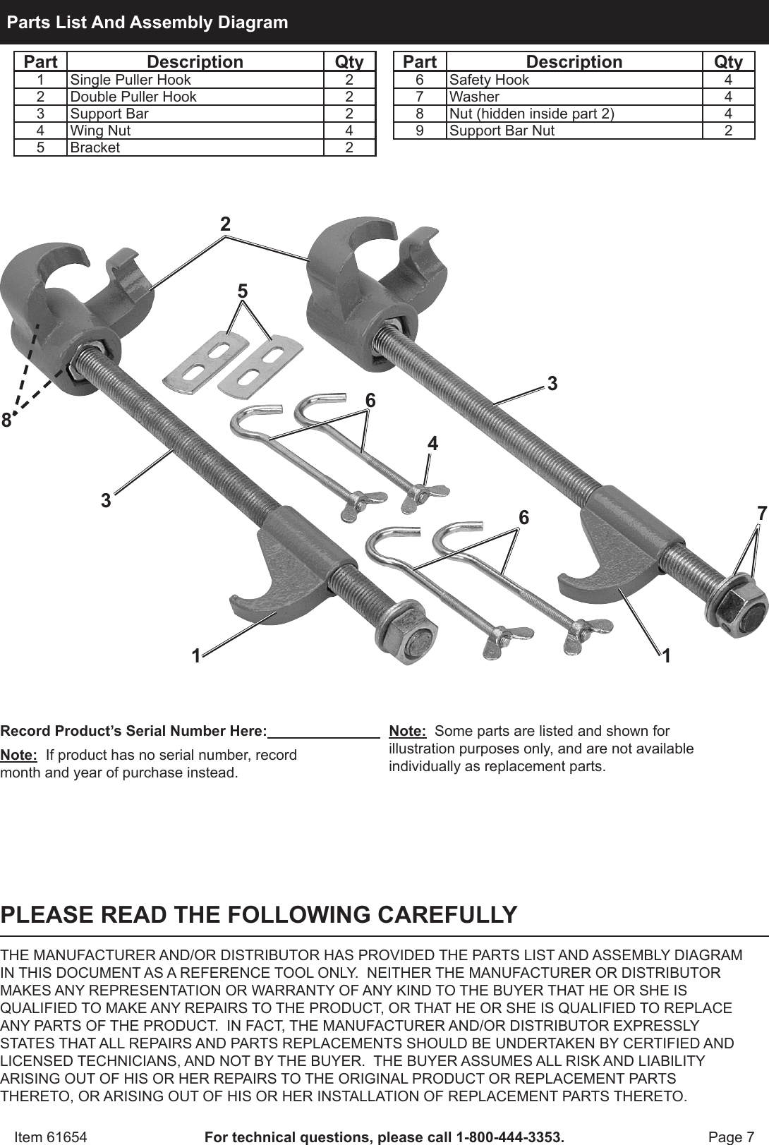 Page 7 of 8 - Harbor-Freight Harbor-Freight-Macpherson-Strut-Spring-Compressor-Set-Product-Manual- Harbor-freight-macpherson-strut-spring-compressor-set-product-manual