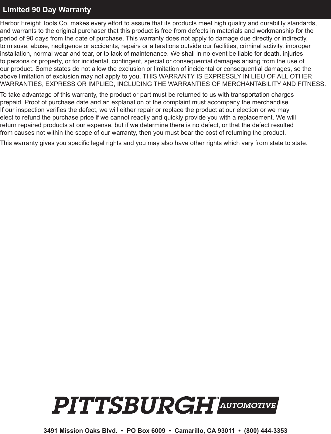 Page 8 of 8 - Harbor-Freight Harbor-Freight-Macpherson-Strut-Spring-Compressor-Set-Product-Manual- Harbor-freight-macpherson-strut-spring-compressor-set-product-manual