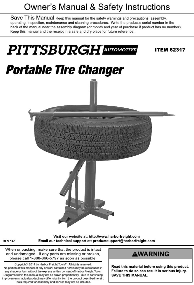 Page 1 of 12 - Harbor-Freight Harbor-Freight-Manual-Tire-Changer-Product-Manual-  Harbor-freight-manual-tire-changer-product-manual