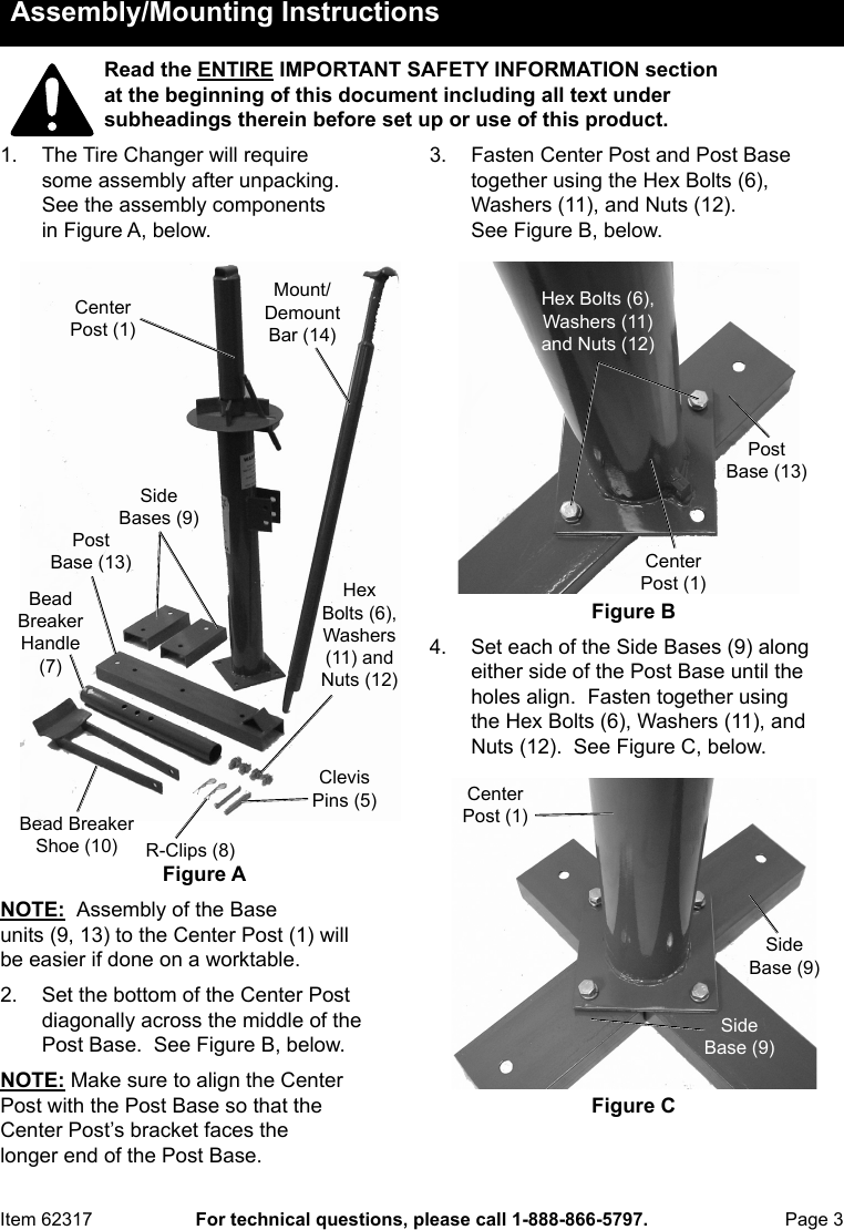 Page 3 of 12 - Harbor-Freight Harbor-Freight-Manual-Tire-Changer-Product-Manual-  Harbor-freight-manual-tire-changer-product-manual
