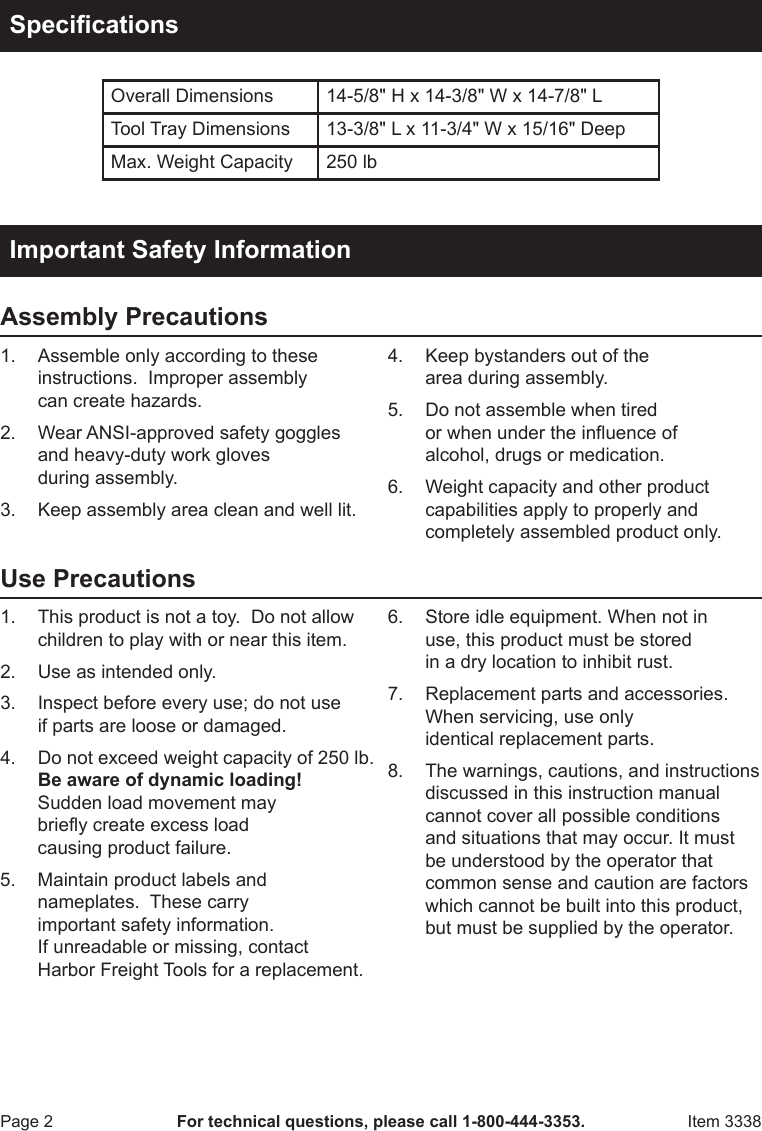 Page 2 of 4 - Harbor-Freight Harbor-Freight-Mechanics-Roller-Seat-Product-Manual-  Harbor-freight-mechanics-roller-seat-product-manual