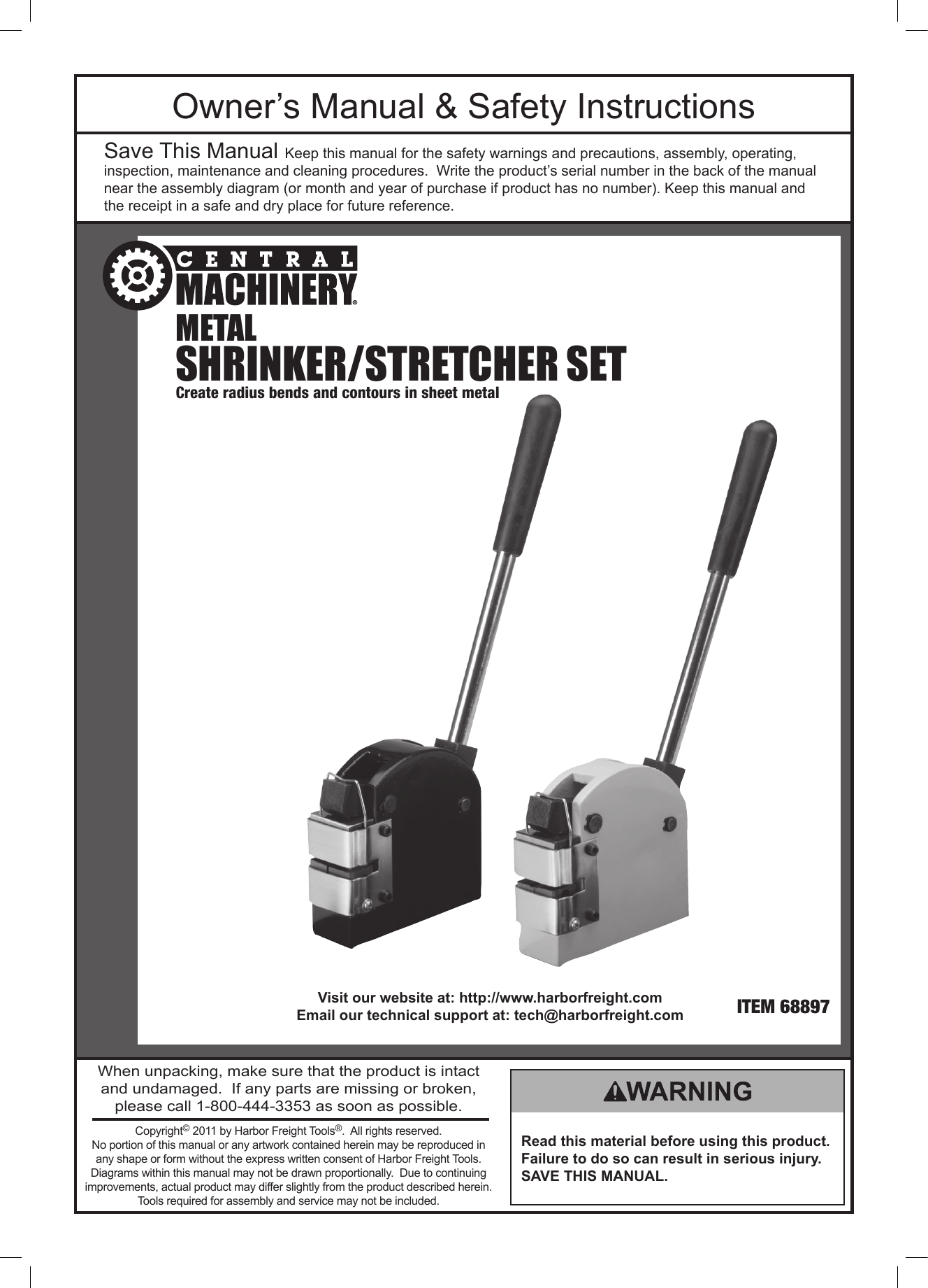 Page 1 of 8 - Harbor-Freight Harbor-Freight-Metal-Shrinker-Stretcher-Set-Product-Manual-  Harbor-freight-metal-shrinker-stretcher-set-product-manual