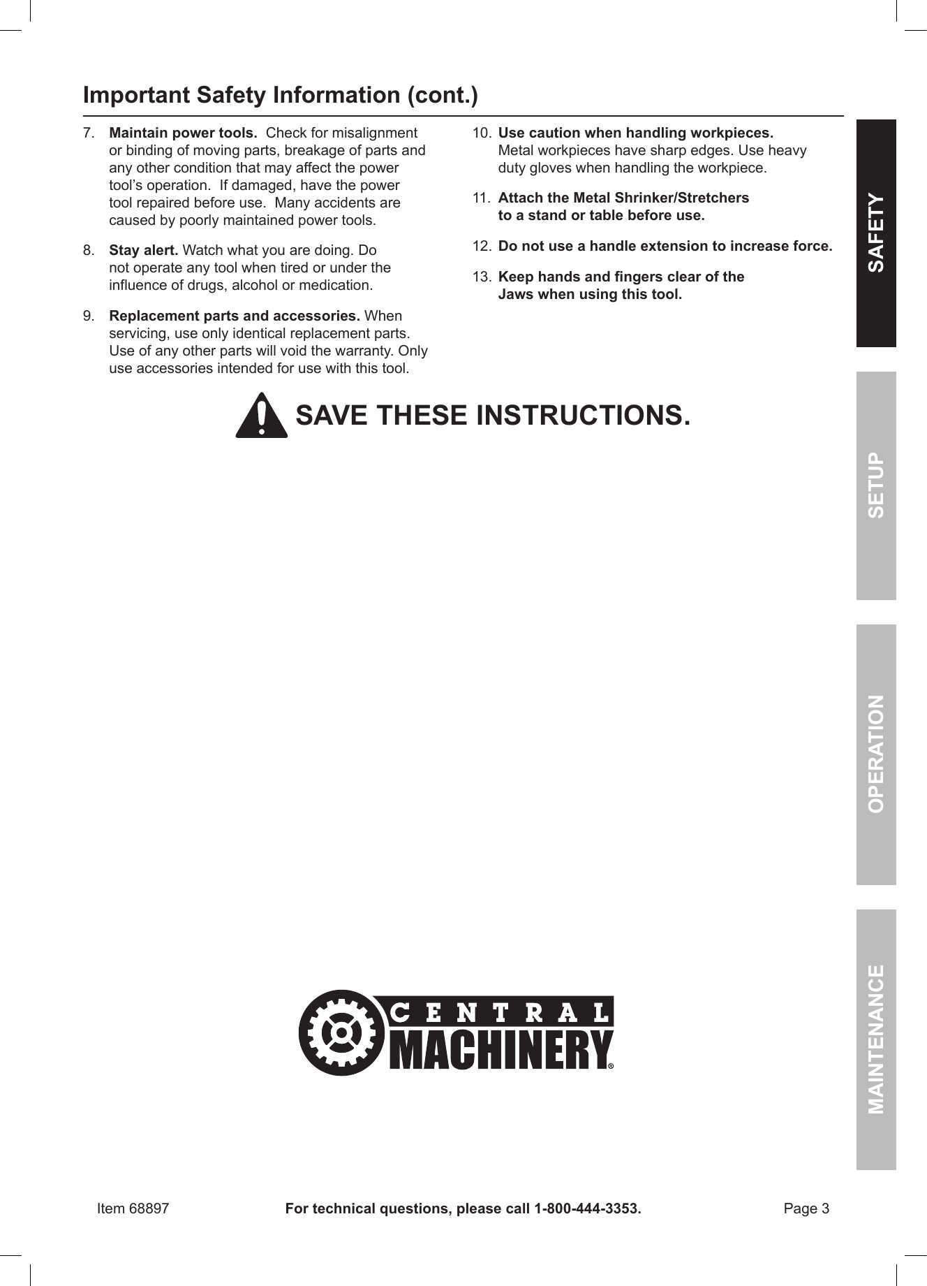 Page 3 of 8 - Harbor-Freight Harbor-Freight-Metal-Shrinker-Stretcher-Set-Product-Manual-  Harbor-freight-metal-shrinker-stretcher-set-product-manual