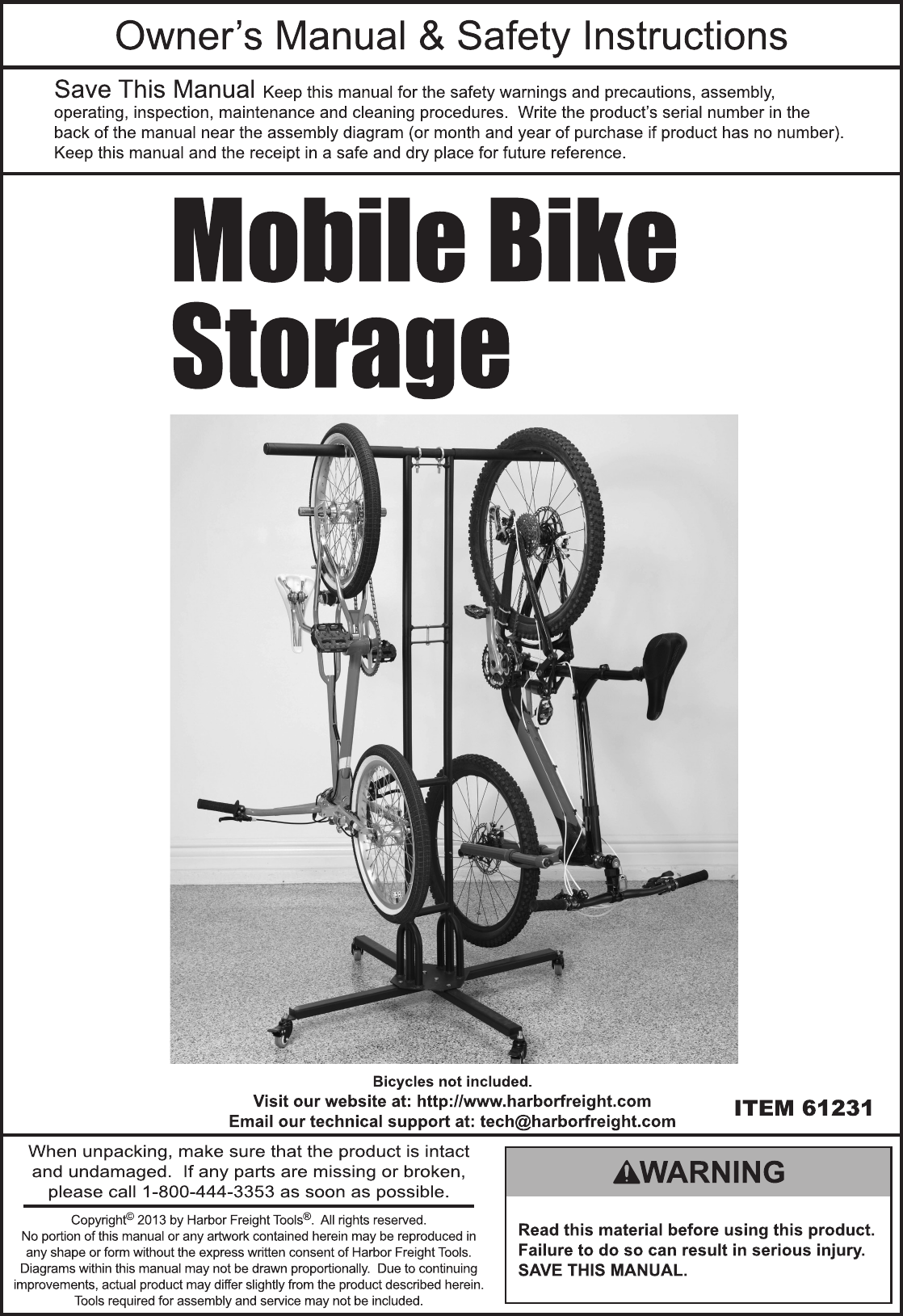 Page 2 of 9 - Harbor-Freight Harbor-Freight-Mobile-Bike-Storage-Product-Manual-  Harbor-freight-mobile-bike-storage-product-manual