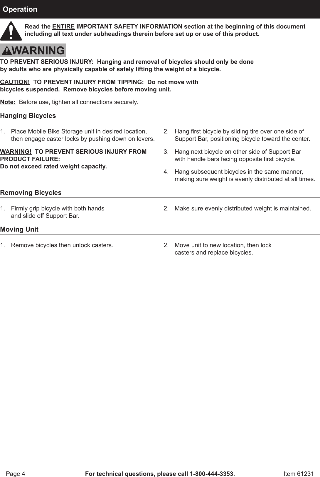 Page 5 of 9 - Harbor-Freight Harbor-Freight-Mobile-Bike-Storage-Product-Manual-  Harbor-freight-mobile-bike-storage-product-manual